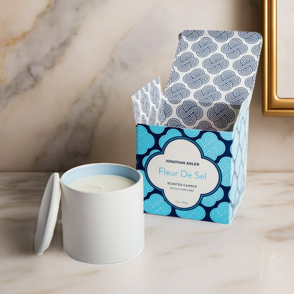 New! Johnathan Adler Fleur De Sel Scented Candle - Ceramic Jar With Lid Bougie